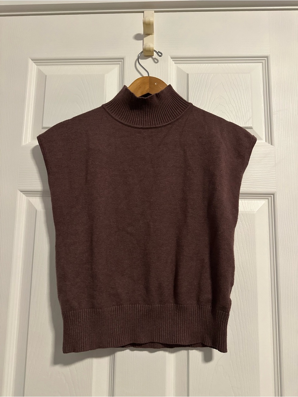 Sleeveless Mock Neck Sweater Vest in Brown